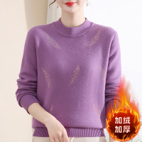 新款妈妈装加绒保暖针织上衣女洋气加厚款女士休闲小衫40-60岁女