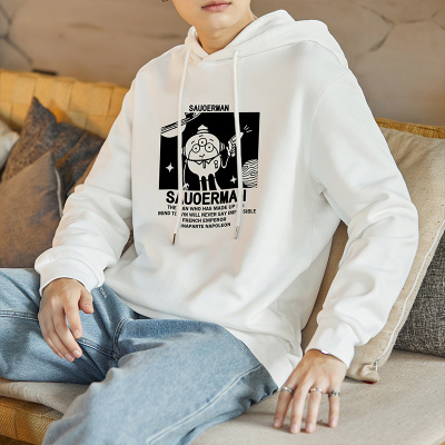 唐狮春秋新款连帽卫衣男白色前胸图案ins潮宽松连帽衫上衣Wp