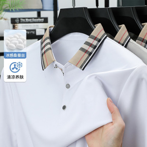 夏季T恤新款冰丝半袖POLO衫2026男装夏装时尚中青年翻领短袖T恤潮