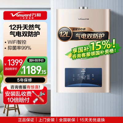 万和 二级能效 12升平衡式燃气热水器天然气恒温 可装浴室 主动防CO中毒 ECO节能JSG24-WE3W12