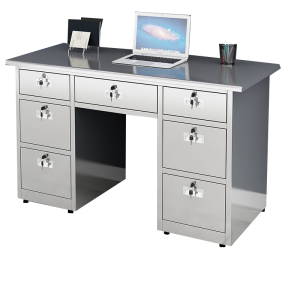 班龙不锈钢办公桌1.4m七抽张