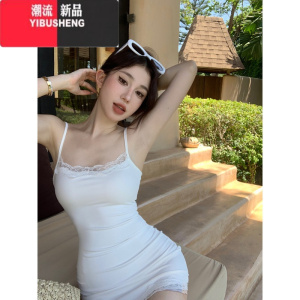 YIBUSHENG纯欲风辣妹性感吊带裙打底背心连衣裙女紧身收腰包臀裙蕾丝短裙子