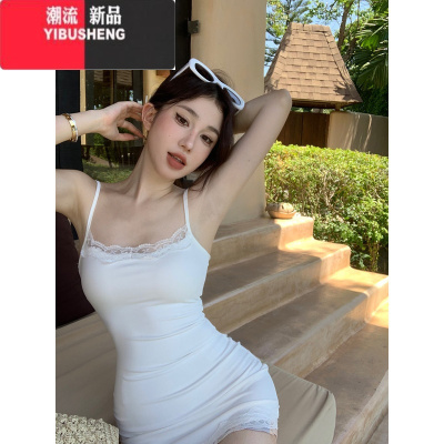 YIBUSHENG纯欲风辣妹性感吊带裙打底背心连衣裙女紧身收腰包臀裙蕾丝短裙子