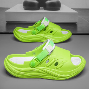 情侣款EVA踩屎感一字拖鞋夏季时尚休闲拼色沙滩防滑大码增高拖鞋