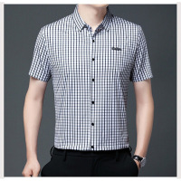 夏季2025短袖男士开衫中年商务休闲格子衬衫宽松薄款冰丝半袖衬衣