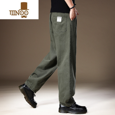 YANXU美式直筒休闲裤子男士秋季新款宽松大码皱透气阔腿工装裤男