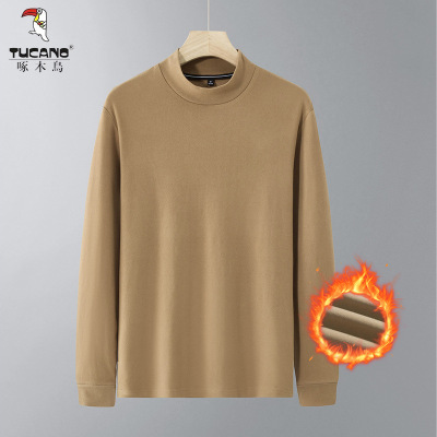 啄木鸟双面德绒长袖t恤男士秋冬季半高领加绒大码胖子打底衫卫衣