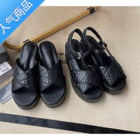 SUNTEK小香风凉鞋女高跟2023年夏新款沙滩轻松休闲鞋子松糕厚底增高坡跟