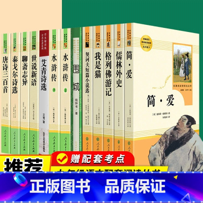 全套13册]九年级上册下册必读+选读名著 [正版]九年级名著儒林外史简爱艾青诗选水浒传必读原著完整版人民教育出版社初三上