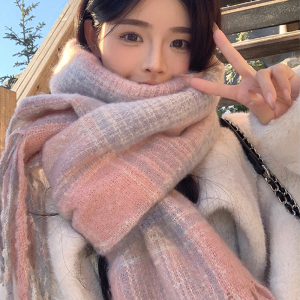 啄木鸟2025年新款红色格纹围巾女冬季氛围感韩系加厚加大保暖围脖