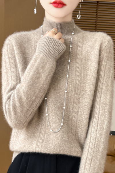 半高领羊毛衫女七针加厚秋冬新款亲肤保暖羊绒针织衫绞花百搭毛衣