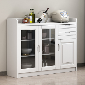 青木川 实木酒柜餐边柜一体靠墙客厅餐厅厨房碗柜两门三门1.6米收纳柜储物柜置物架备餐柜茶水柜矮柜灰白色简约现代轻奢