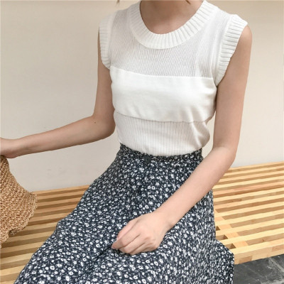 冰丝韩版无袖T恤女紧身针织吊带背心修身短款外穿打底衫上衣夏薄