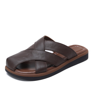 羊皮复古镂空包头半拖鞋女2025夏季新款舒适一脚蹬外穿凉鞋