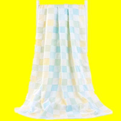 格子纯棉二层纱布婴儿儿童新生儿浴巾薄夏吸水柔软成浴巾