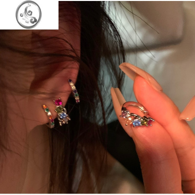 JiMi精致感爆棚!4件套彩色锆石耳钉女2023新款洋气耳环 女高级感耳饰