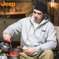 JEEP吉普卫衣男大码加绒加厚秋冬款2025新款男士连帽运动开衫外套