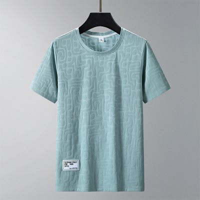 休闲短袖T恤男士夏季简约提花布系列圆领纯色打底衫