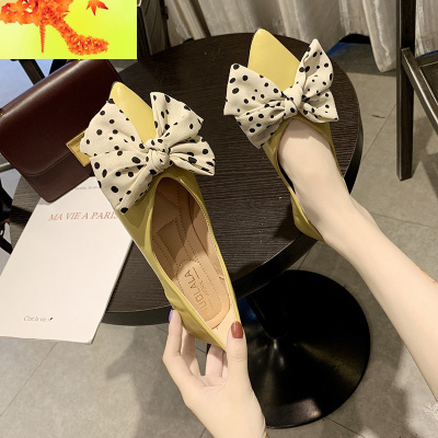 单鞋女2020春季新款百搭尖头浅口女鞋仙女风蝴蝶结平底鞋豆豆鞋女简畅休闲鞋