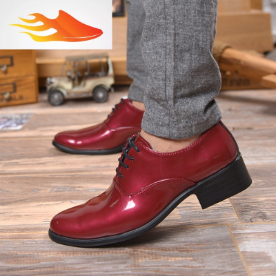 basket型师时尚皮鞋男士皮鞋尖头英伦韩版高跟男鞋潮流增高鞋红色皮鞋