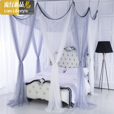 免安装吊顶欧式八开落地床幔1.51.8m公主加密加厚简易家用蚊帐 三维工匠