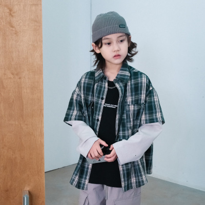 男童假两件长袖T恤春秋款新款大男孩秋季儿童秋装衬衫打底衫