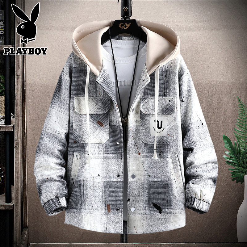花花公子春秋夹克男士2025新款青少年宽松潮流加厚连帽开衫外套