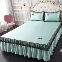 美帮汇床裙夏季冰丝凉席三件套单件夏天带蕾丝花边床罩款夏凉防尘围裙尘 优雅绿 120cmx200cm