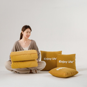 ins小清新高密全棉粉色华夫格慢享生活抱枕被色织水洗棉靠垫被