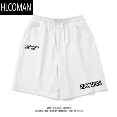 HLCOMAN国潮牌ins简约字母五分休闲短裤男女夏季新款宽松百搭抽绳运动裤
