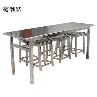 豪利特餐桌6人学校食堂小吃店快餐桌椅饭堂不锈钢桌1800*600*750[含椅]