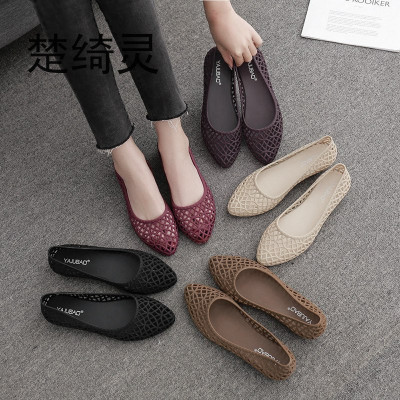 楚绮灵新款果冻鞋时尚网状甜美沙滩鞋夏季防滑女士透气平底工作塑料凉鞋