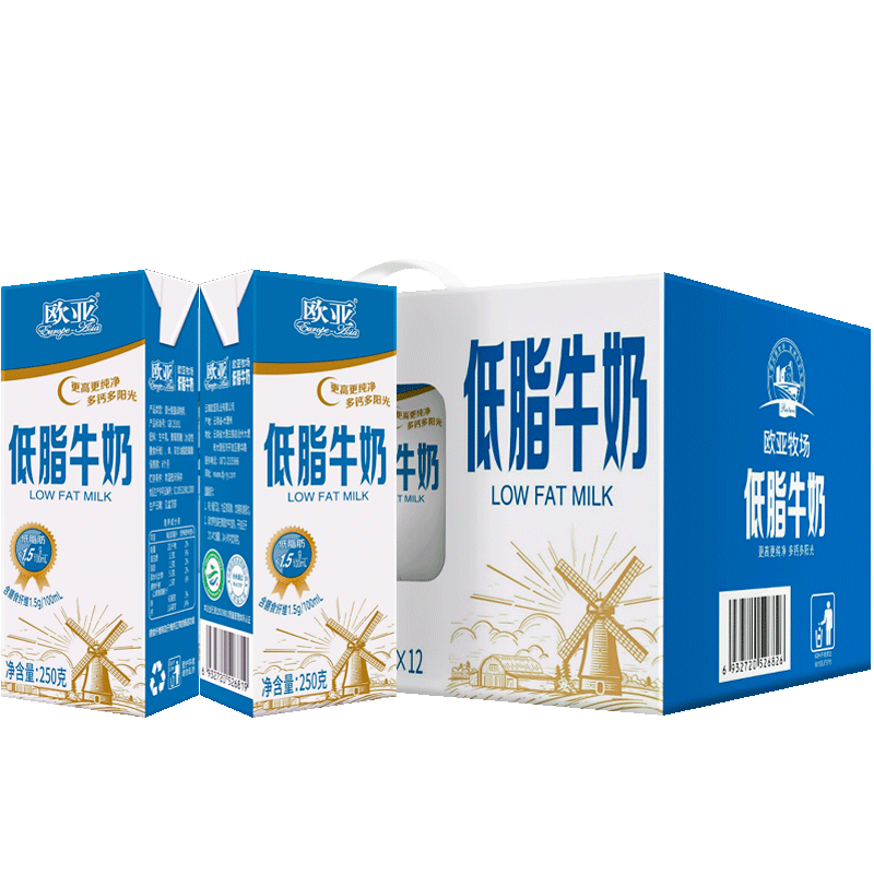 [日期新鲜]欧亚高原低脂牛奶250g*12盒礼盒装送礼