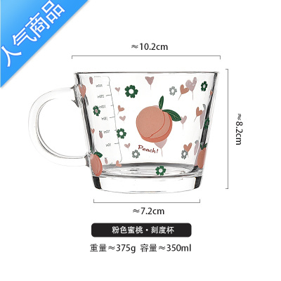 YICHENG清新森系玻璃杯可爱INS带把水杯家用早餐杯加厚少女心带刻度杯子