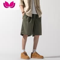 七斓宽松短裤男生夏季薄款运动卡其色休闲潮男士外穿冰丝速干五分裤子