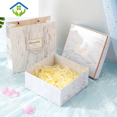 御蓝锦礼物盒礼品盒包装空盒子网红创意精致口红香水生日精美大理石礼盒灰色礼盒+礼袋+黄拉菲草+贺卡中号20*礼品包装盒