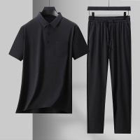 冰丝两件套装男士短袖T恤Polo衫夏季新款长裤休闲爸爸装两件套T恤