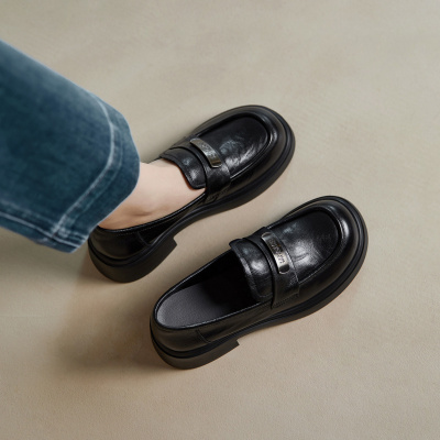 厚底乐福鞋女2026春新款头层牛皮复古学院风单鞋一脚蹬真皮小皮鞋