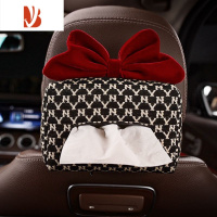 三维工匠千鸟格车载纸巾盒女高颜值汽车椅背扶手箱抽纸盒车内装饰用品大全 红色蝴蝶结