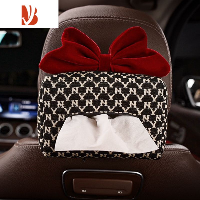 三维工匠千鸟格车载纸巾盒女高颜值汽车椅背扶手箱抽纸盒车内装饰用品大全 红色蝴蝶结