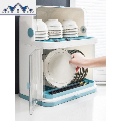 厨房碗筷收纳盒带盖放餐具装碗箱碟盘沥水塑料置物架家用放碗柜架 三维工匠