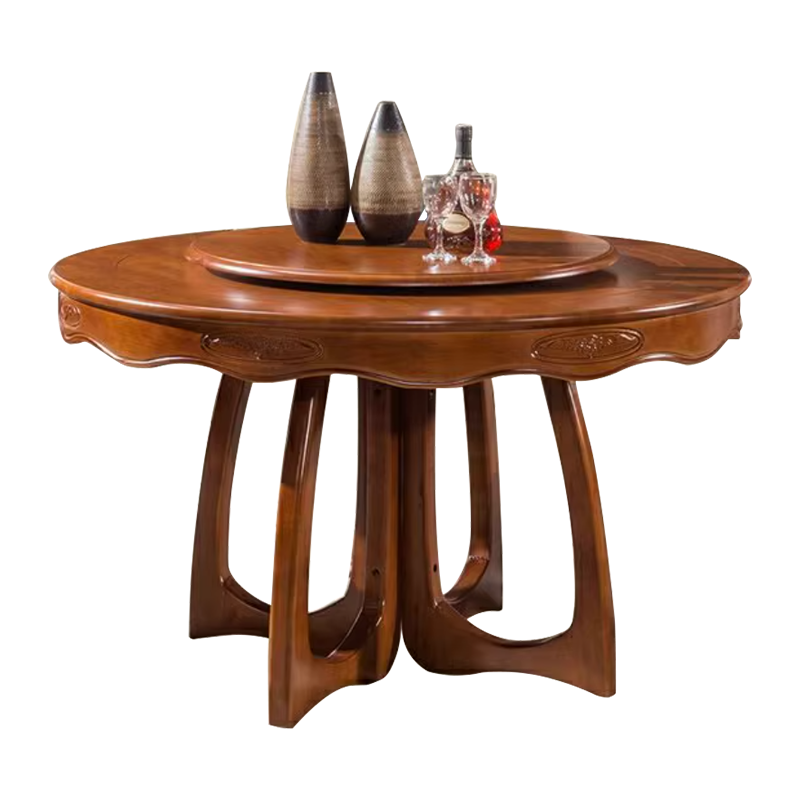 臻远 ZY5110213 实木餐桌圆盘餐桌椅组合1.2米圆桌4把餐椅