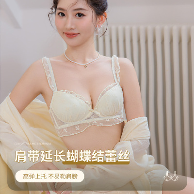 纯欲风胸罩蕾丝网纱花边内衣女小胸聚拢上托无钢圈防下垂少女文胸