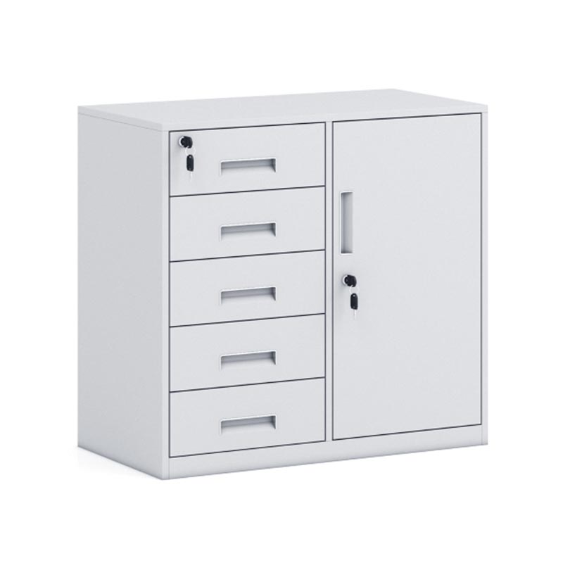 悦山收纳柜档案抽屉柜带锁资料储物小柜子全白5斗一门柜YSOA9fo01B