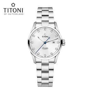 Titoni瑞士梅花手表女自动机械表时尚日历情侣表空中霸王系列23743S-581 23743S-581