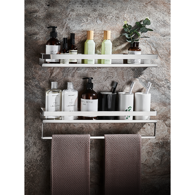 镜前置物架古达304不锈钢免打孔卫生间浴室厕所收纳洗漱台墙上挂毛巾60cm单层置物台_打孔装_