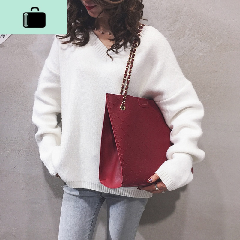 网红包包女新款2020韩版大容量托特包PU休闲购物手提单肩斜挎包潮NEW LAKE女士单肩包