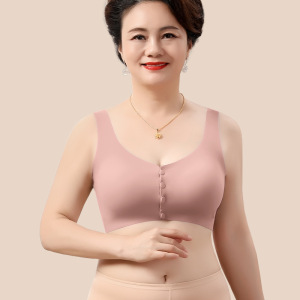 妈妈内衣女薄款背心式前扣文胸前开扣中老年文胸老人无痕大胸罩