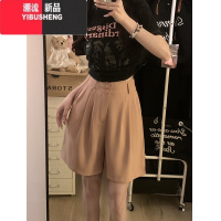 YIBUSHENG时尚宽松简约西装阔腿休闲裤女季2024新款松紧高腰百搭慵懒短裤