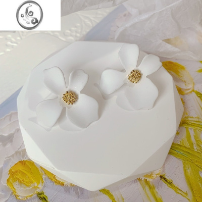 JiMi「茉香白露」大花朵蚊香盘耳夹无耳洞女气质夸张鸢尾耳环茶系耳饰